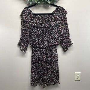 Jump Girl Black Floral 3/4 Sleeve Off The Shoulder Dress M